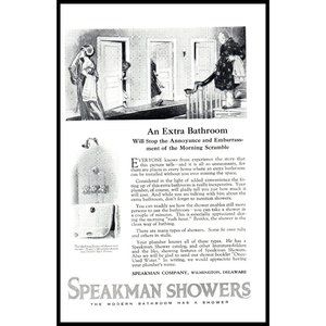 1924 Speakman Showers Vintage Print Ad Showerhead Woman Bathrobe Towel Wall Art